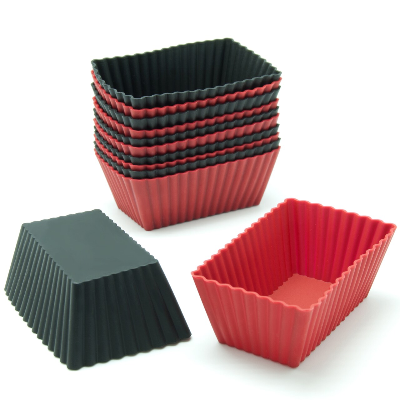 Freshware Silicone Baking Cups 12-Pack Red Black Rectangle Model Cb-308Rb